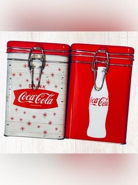 Pair of Officially Licensed Coca Cola Lock Top Tin Canisters